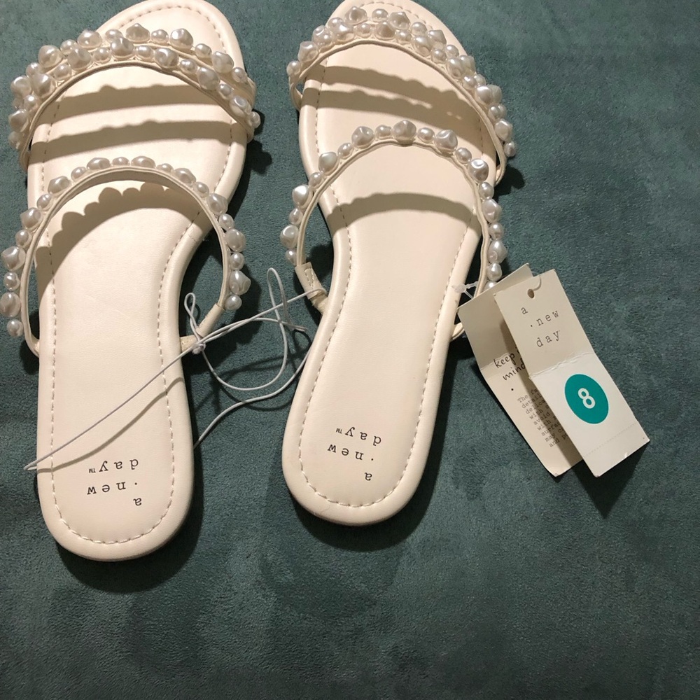 a new day White Pearl Triple-Strap Slide Sandal (NEW WITH TAGS)